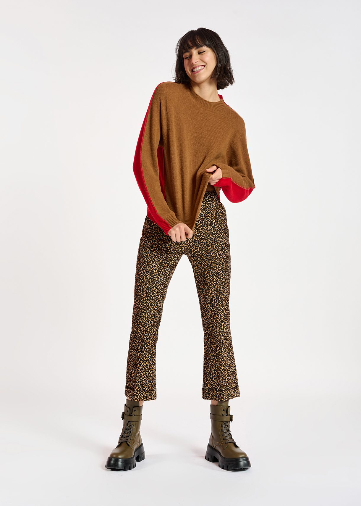Brown and red merino-cashmere knit 