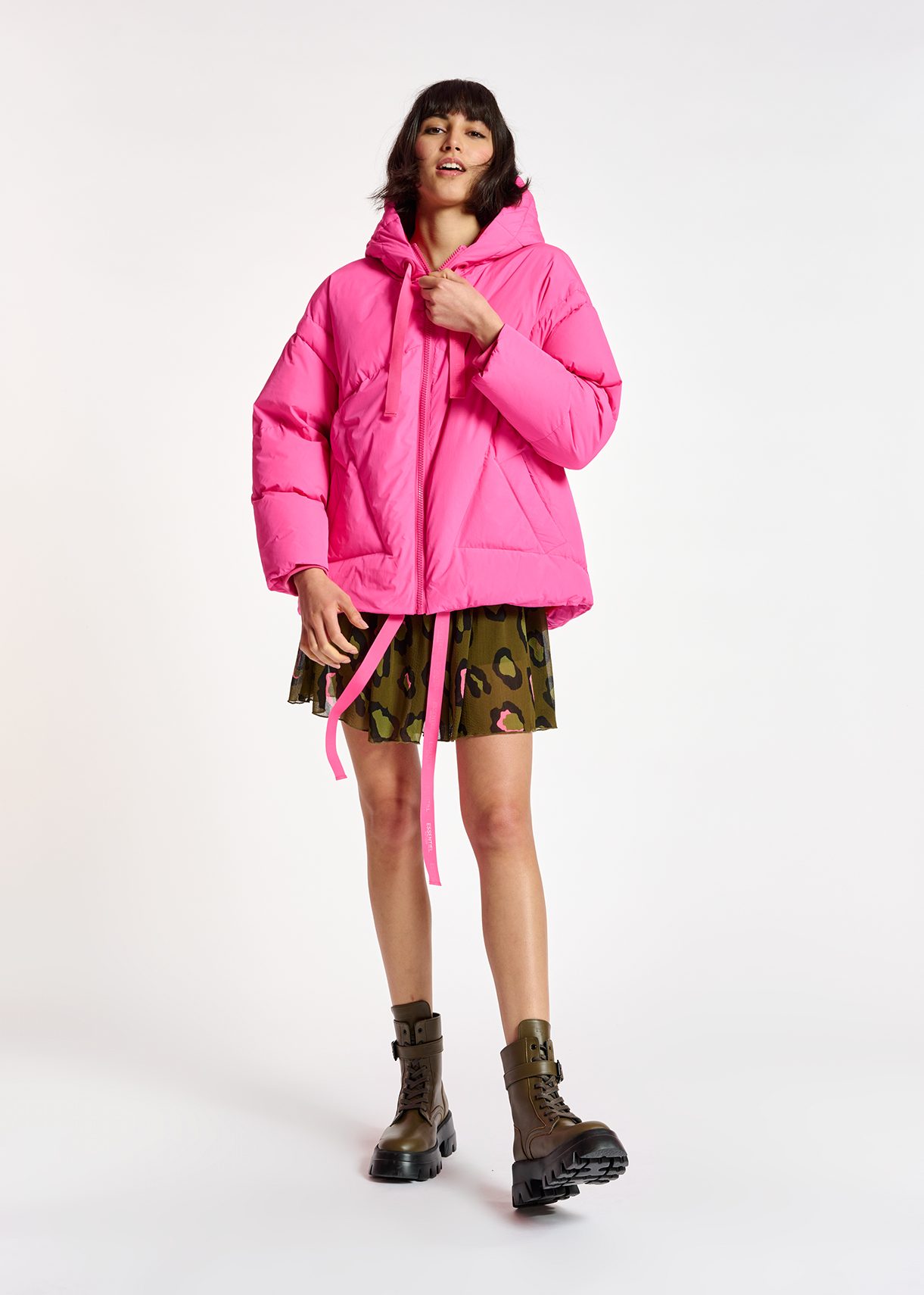 Neon Pink Hooded Puffer Jacket