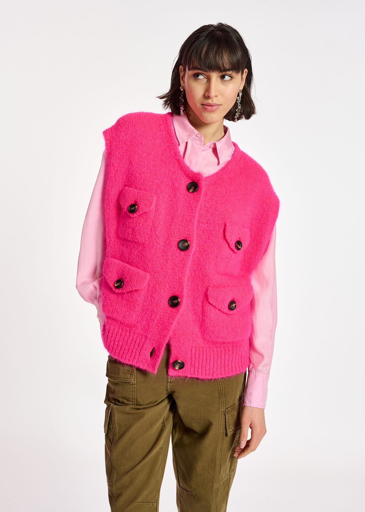 Neon pink sleeveless mohair-blend 