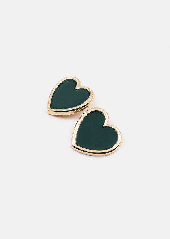 Dark Green Heart Shaped Earrings Essentiel Antwerp Netherlands