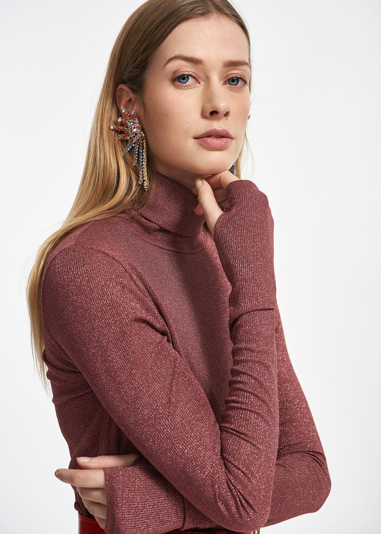 Dark pink lurex turtleneck top - Essentiel Antwerp - EU store